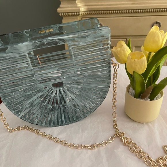 EASTER SALE! Cult Gaia 🔥 Blue Ark Mini Handbag Purse Box Clutch Top Handle Bag - Picture 10 of 10